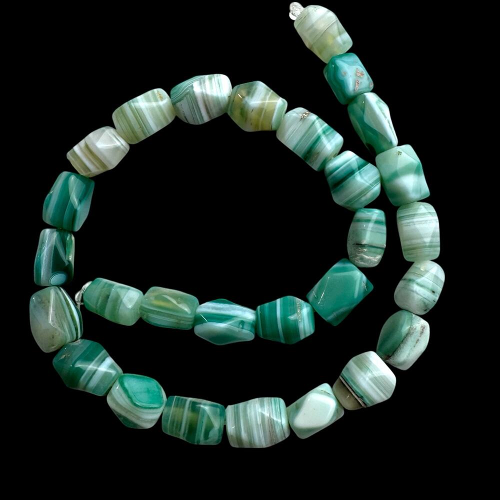 Green Banded Agate Beads Strand 28 Chunky Polished Gemstone Jewelry Making